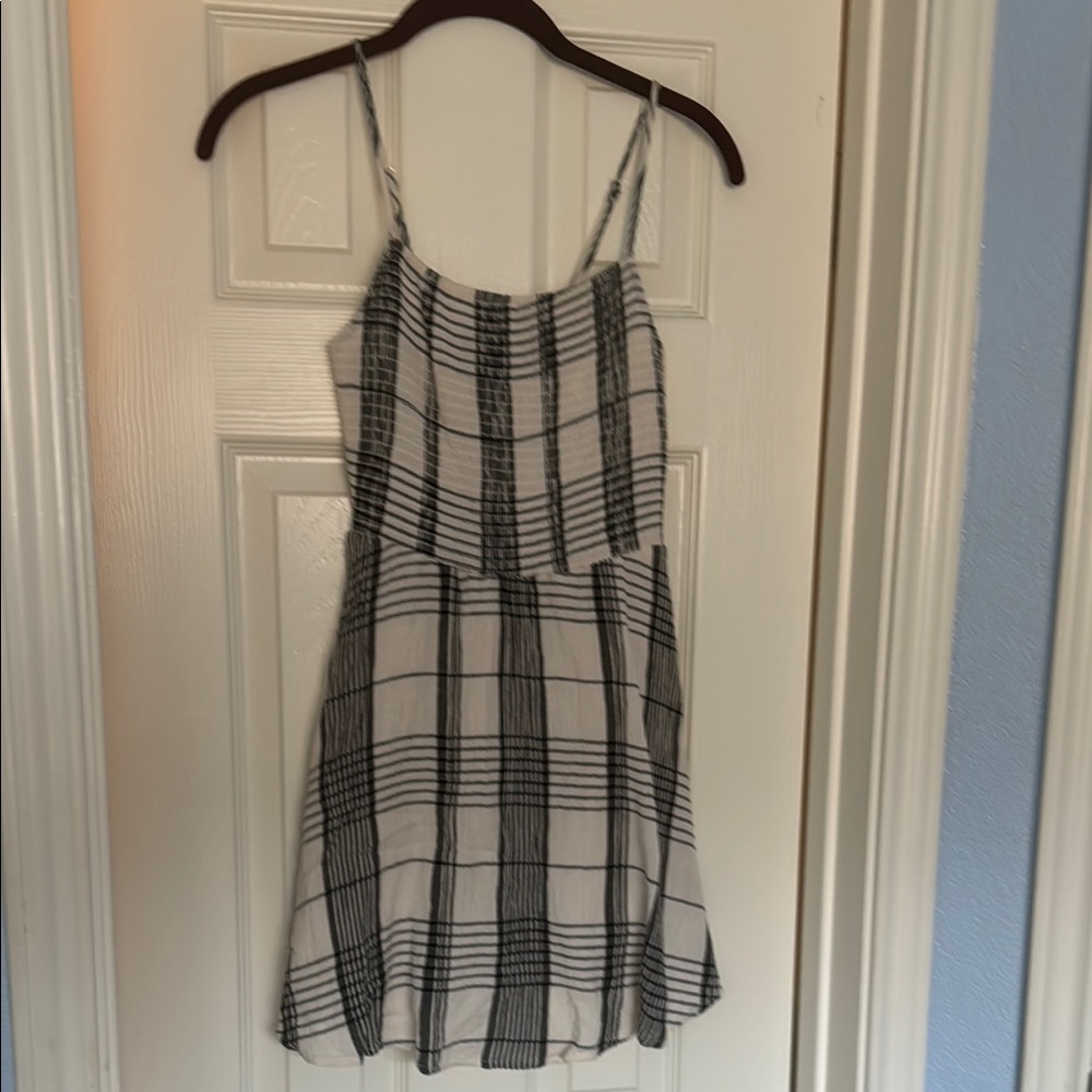 Forever 21 Black & White Plaid Smocked Fit & Flare Mini Dress Size Small